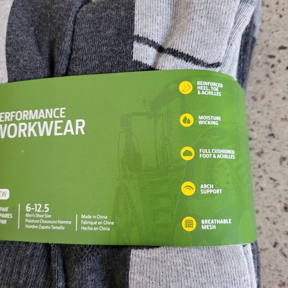 John Deere 6 Pairs Mens Shoe Size 6-12.5 Performance Workwear Crew Gray Socks - Picture 3 of 7